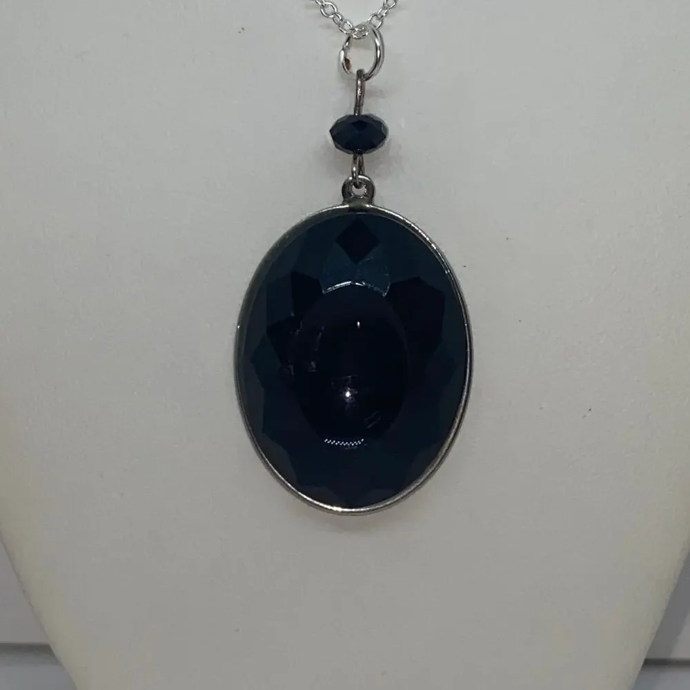 Silver-Tone Black Textured Pendant Necklace